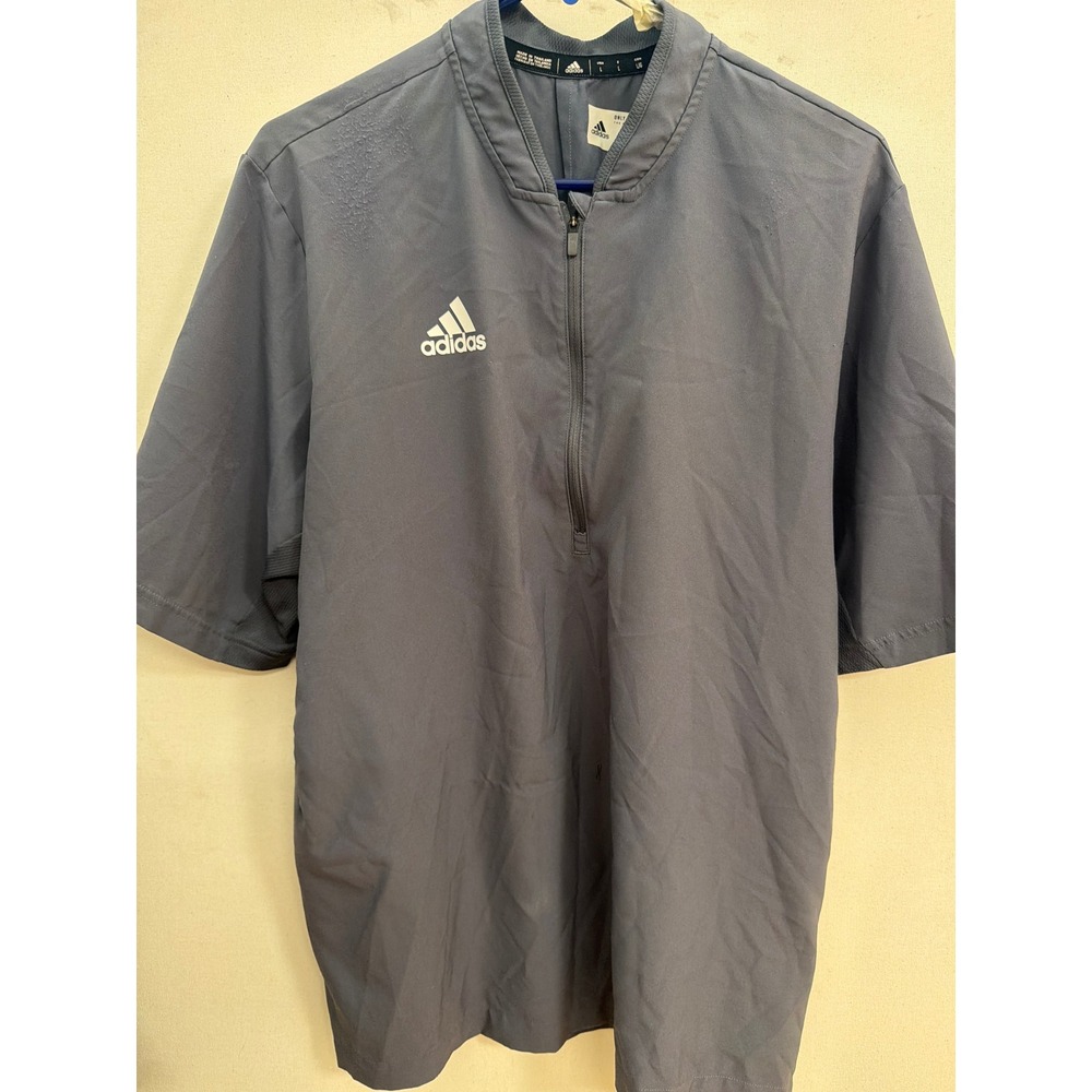 Adidas Mens Gray Short Sleeve Quarter Zip Windbreaker Pullover Training Top L